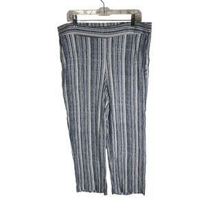 Nine West Blue White Striped Wide Leg Rayon Pants Womens XL Elastic Waist